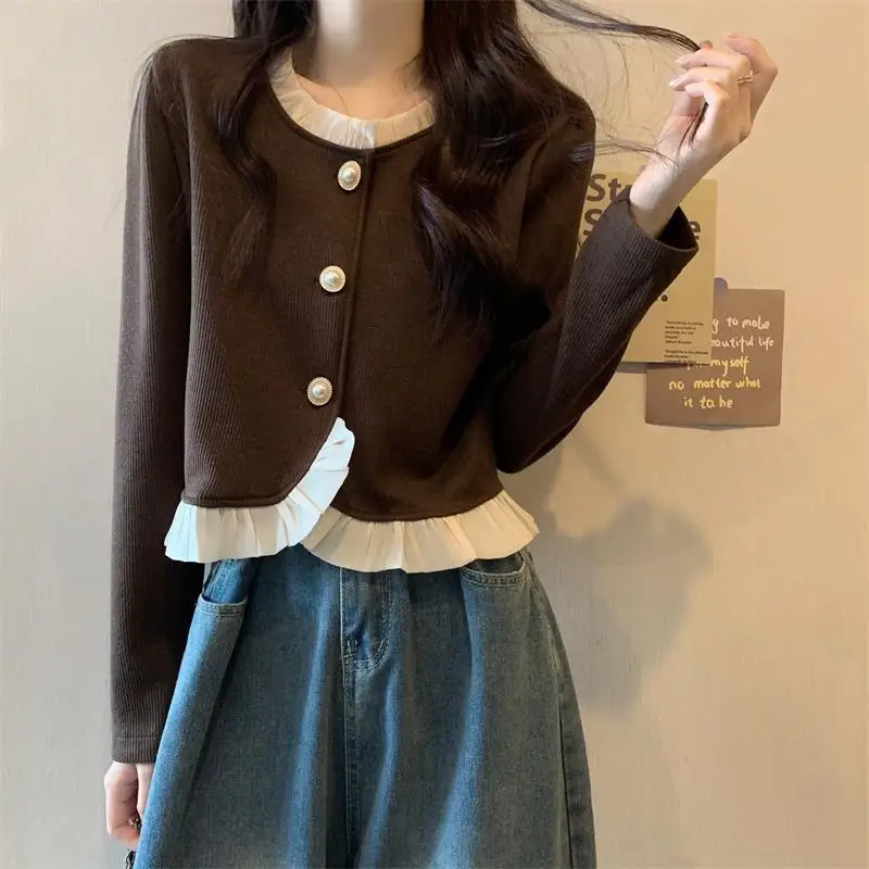 

Женская рубашка с длинным рукавом, кружевная Базовая рубашка большого размера, закрывающая живот, облегающий Универсальный кардиган для полных сестер