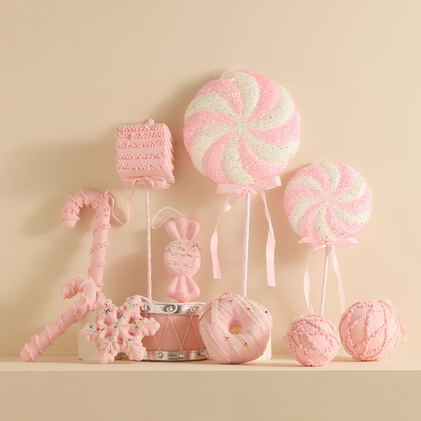 

New Ins Pink Lollipop Walking Stick Snowflake Pendant Christmas Decorations Christmas Tree Dress Up Hanging Ornaments New Year