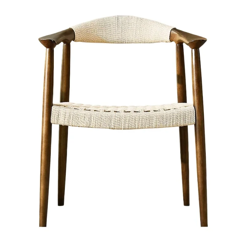 Nordic solid wood hotel B & B household hemp rope backrest stool, modern simple living room sofa chair
