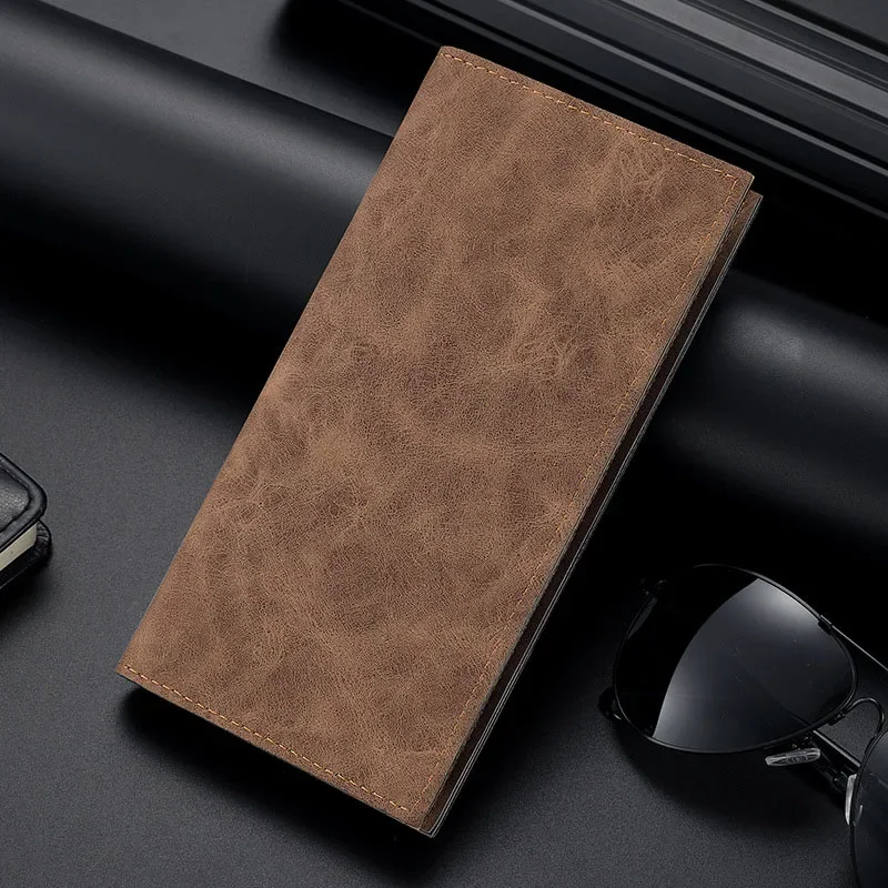 Dompet PU Lembut untuk Pria Tas Antik Dompet Bagian Panjang Ramping Dompet Sederhana Pria Tempat Kartu Kredit Koin Uang Bisnis Kasual