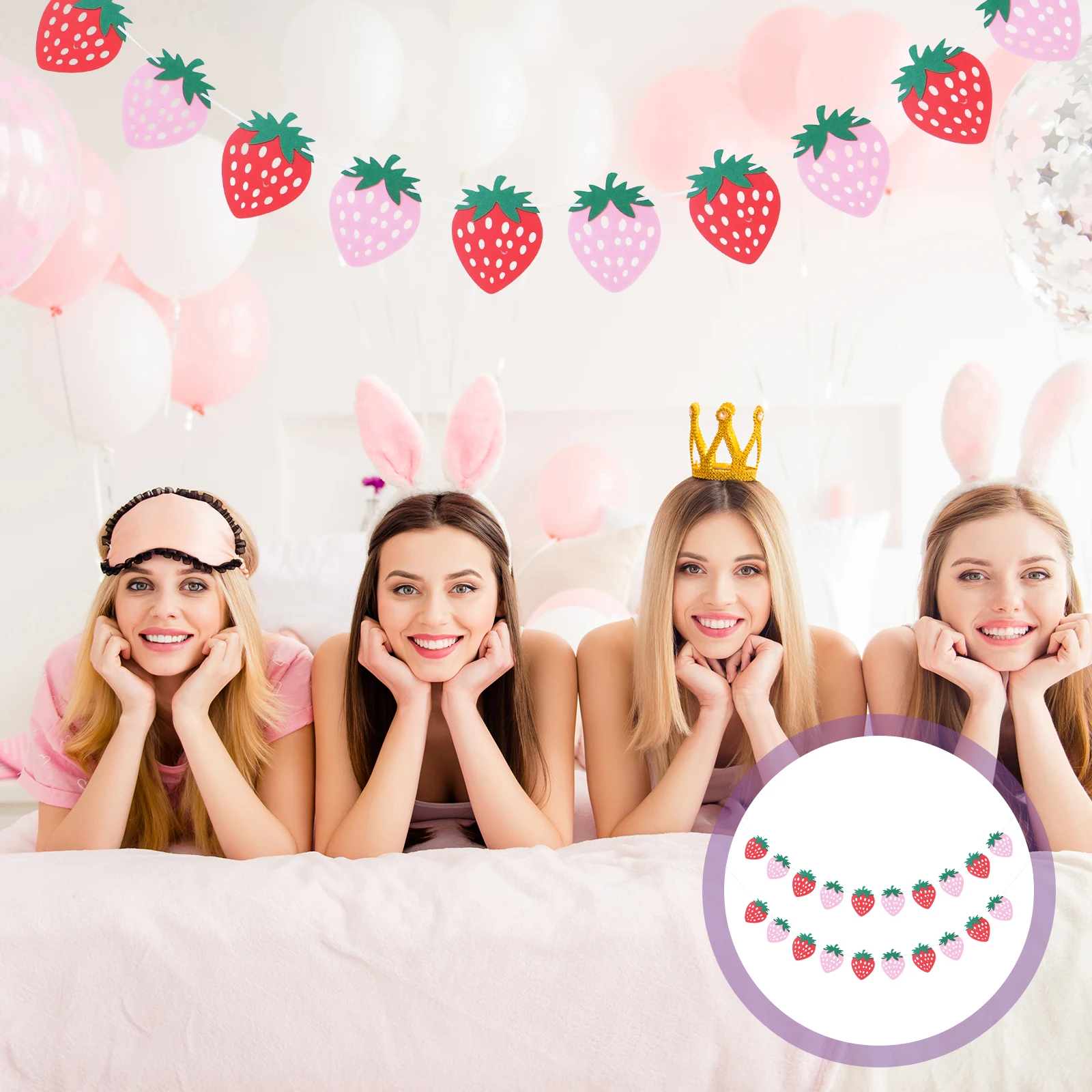 

2 Sets Strawberry Birthday Banners Party Decorative Hanging Banners Felt Decoration for Birthday Parties