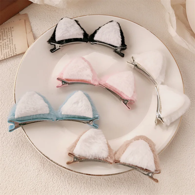 2PCS Plush Cat Ears Steamed Cat Ear Shaped Bread Children Hair Clip Cute Cartoon Stereo Clip Little Girl Hair Accessory For Dail