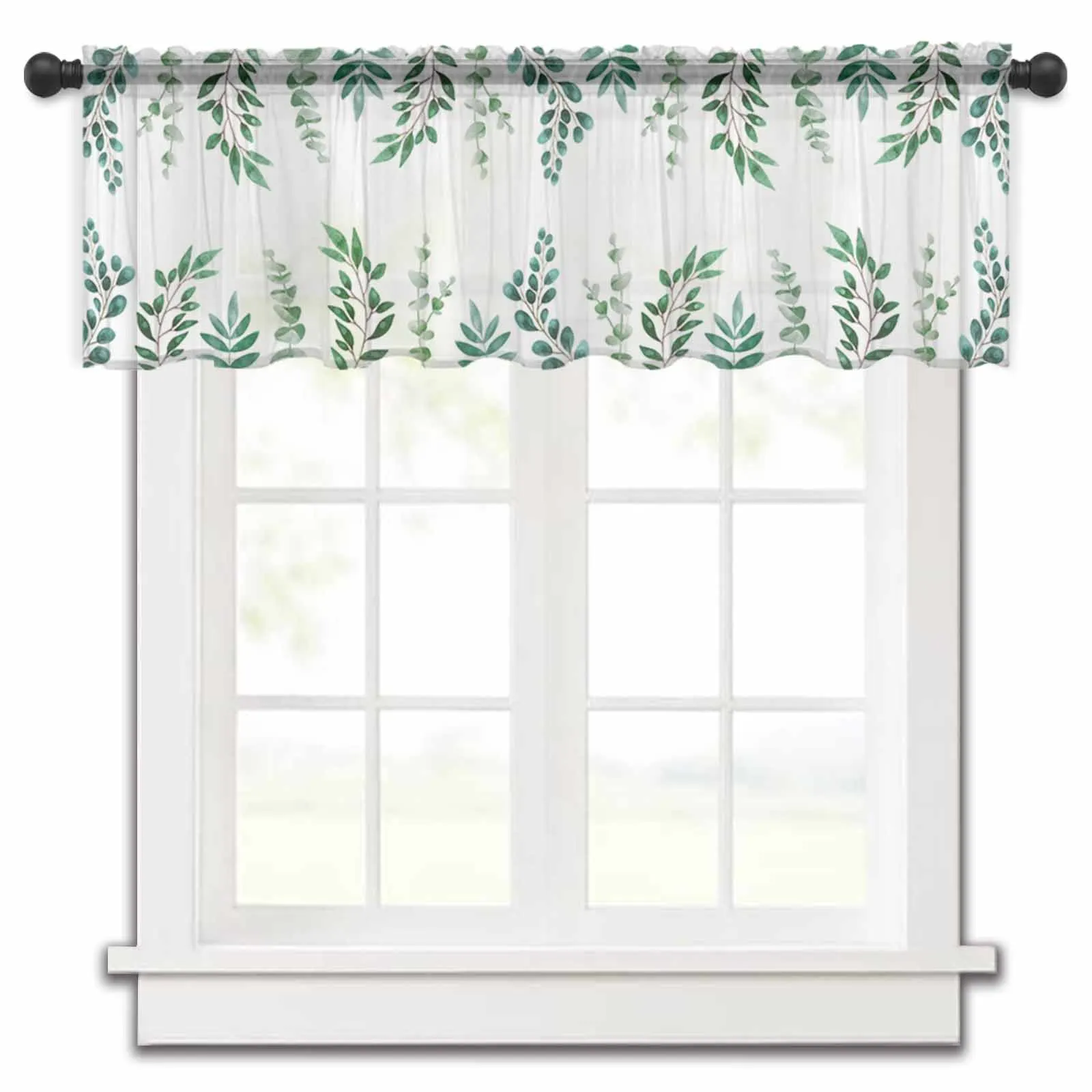 Plant Dark Green Tea Green Leaves Watercolor Rural Kitchen Sheer Curtains Tulle Small Curtain Living Room Voile Drapes Decor