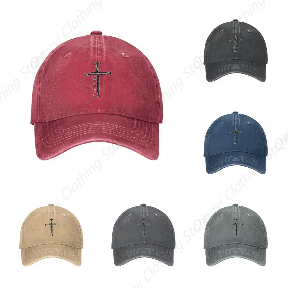 

Awareness Faith Nail Cross Baseball Cap Casquette Dad Truck Sports Denim Hip Hop Hat for Men Women Red