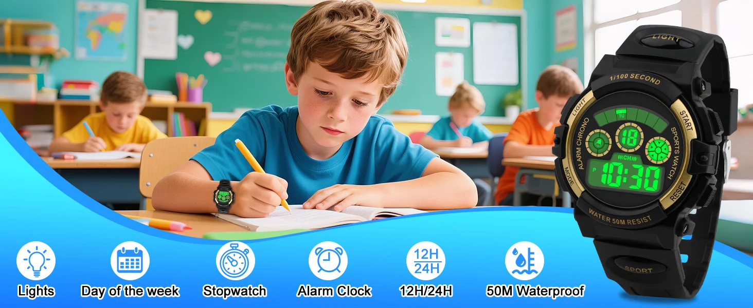 Socico Children LED Electronics Digital Watch Chronograph Clock Sport Watches 5Bar Waterproof Kids Wristwatches For Boys Girls