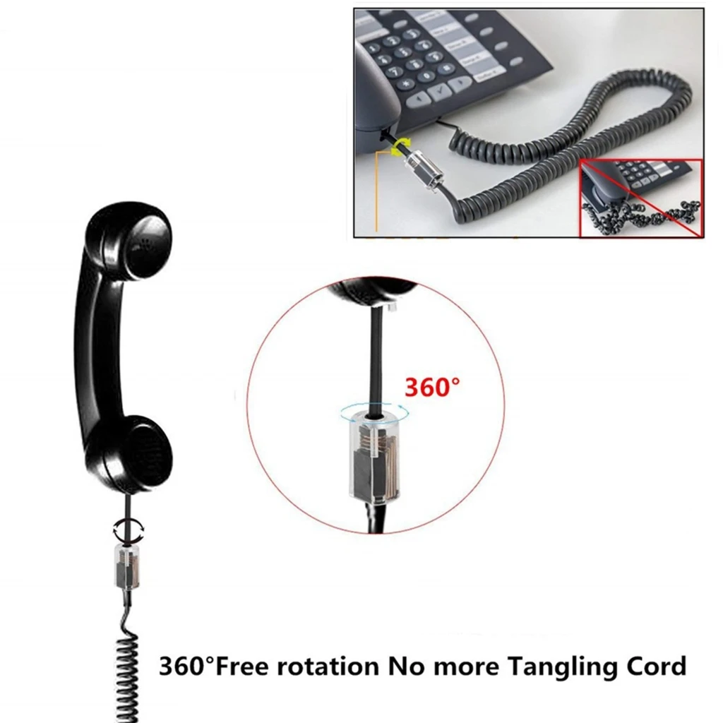 1 Set RJ9 Telephone Handset Cord Telephone Cord Detangler 360 Degree Rotating Landline Cable Telephone Accessories