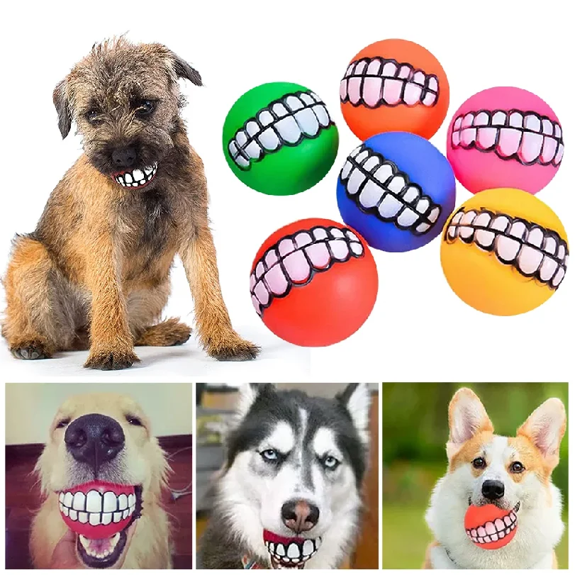 

4pcs Rubber Dog Teeth Ball Toys Squeaky Cleaning Tooth Dog Chew Toy Colorful Funny Pet Toy With Smile Pattern Pet Products