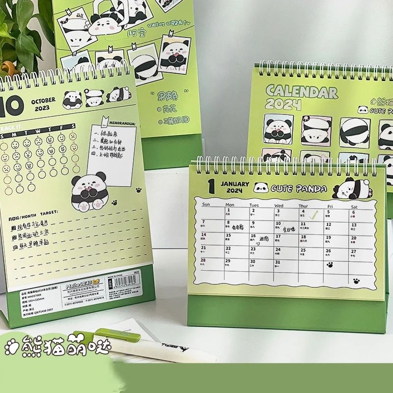 2024 Mini Table Desk Calendar Cute Panda Cat Small/Large Calendar Desktop Decoration Kawaii Coil Calendar Office Plan Calendar