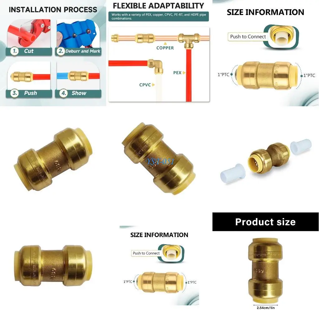 

E15A 1Inch Brass Push Coupling Corrosion Resistant Straight Connectors Replacement Plumbing Fittings Enduring