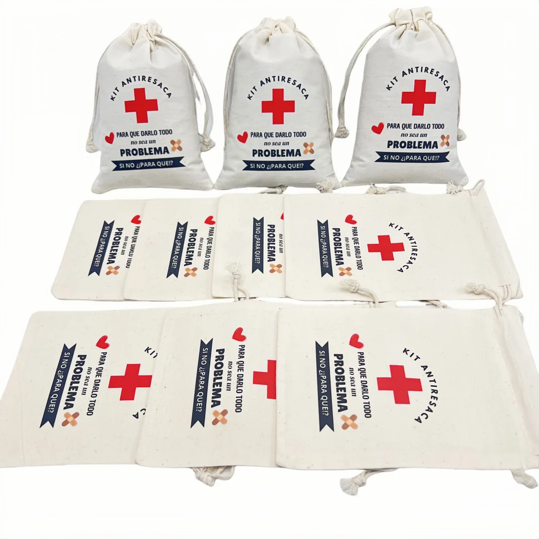 10PCS Spanisch Kit Anti Resaca Party Suchter Liefert Lagerung Tasche Pflege Tasche Baumwolle Tasche Größe Hochzeit Geschenk Tasche 10*15 cm – Detail 1