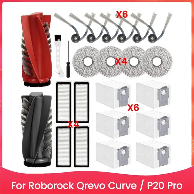 

ABWZ-Запасные части для пылесоса Roborock Qrevo Curve / P20 Pro: основные и боковые щетки, HEPA-фильтры, салфетки для влажной уборки, мешки для сбора пыли.