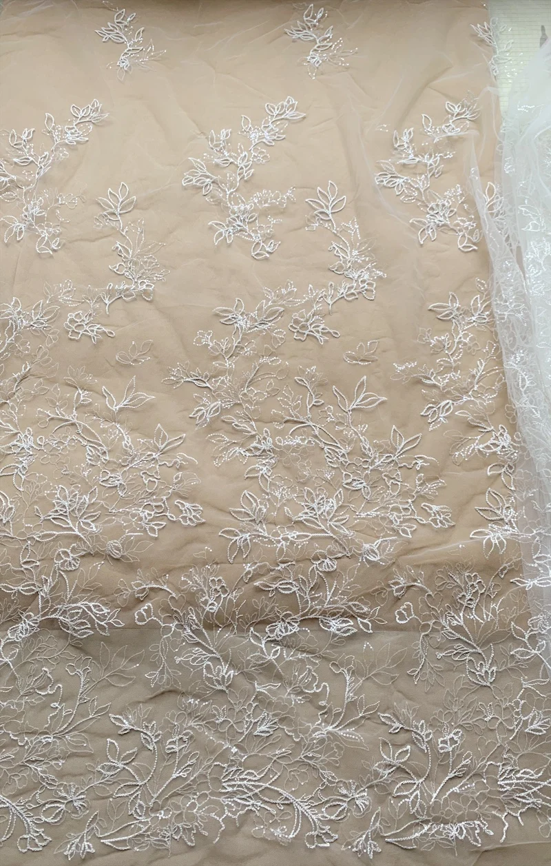 Off White Hollow See-through Skirt Dress Material Small Delicate Sequins Sparkly Lace 1 Yard 2023 NEW