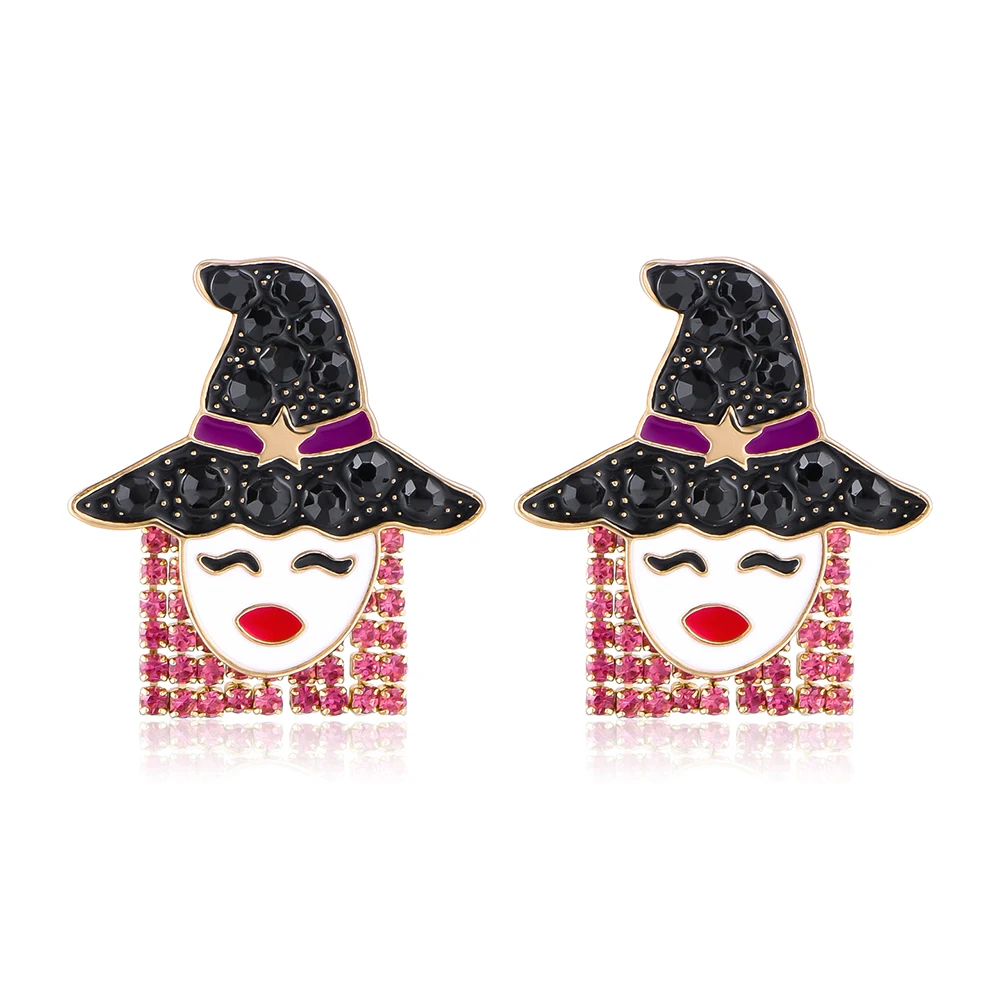 Halloween Weird Ghost Drop Earrings Inlaid Sparkling Crystal Quality Jewelry Gift for Women Girls Festival Daily