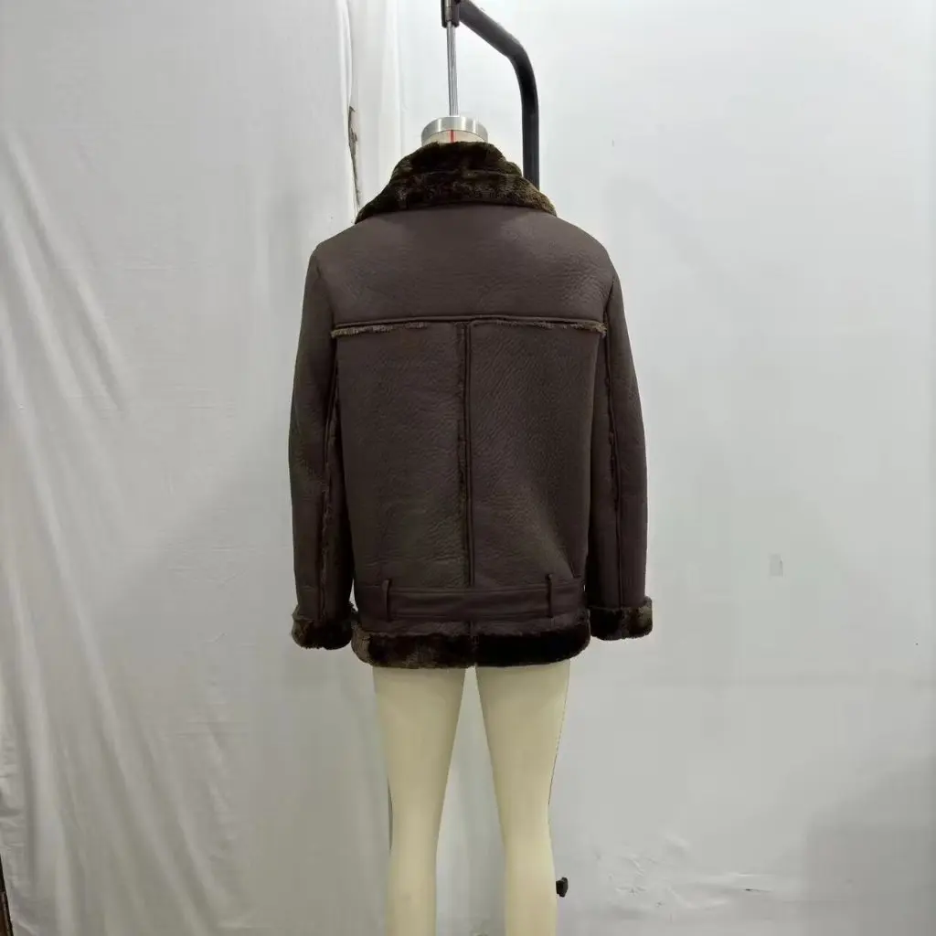 

Women's Fashion Fur One-Piece Leather Jacket Autumn Winter European American Style New Clothing