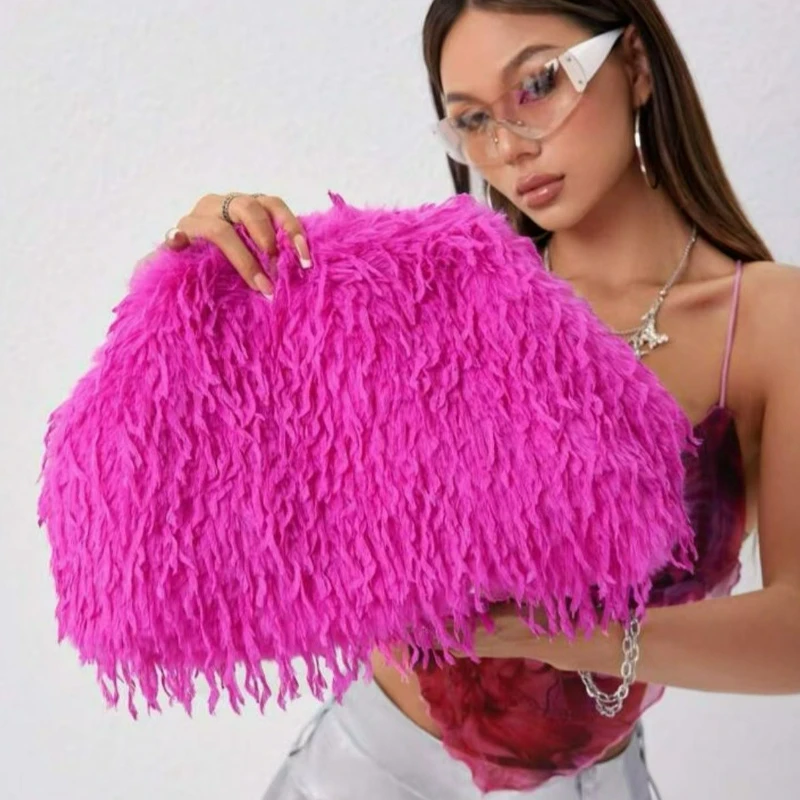 Fashion Large Cloud-shaped Pleated Clutch Bag, New Fluffy Plush Candy-colored Women's Handbag, Party and Dinner Handbag Wallet
