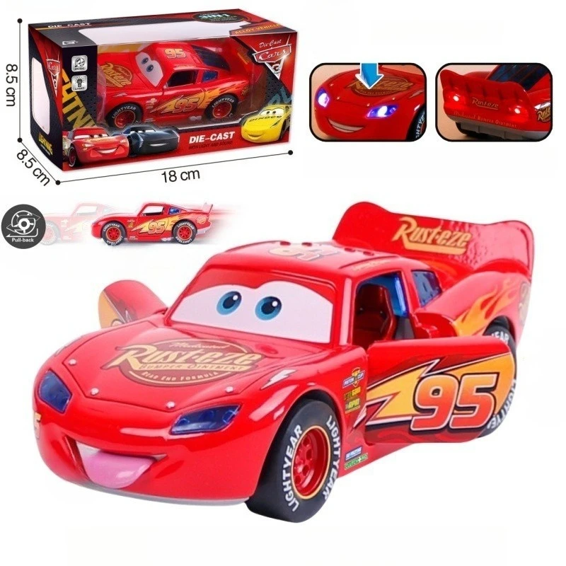 Disney Cars Alloy Car Toy Lightning McQueen Model Lights music Open Door Pull-back 3 generations Child boy Birthday Gift
