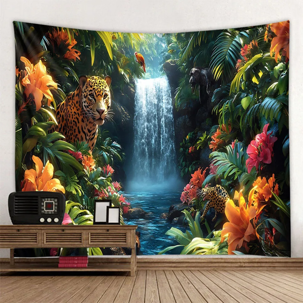 Jungle Bird Art Tapestry Psychedelic Scene Home Decor Art Wall Hanging Hippie Boho Aesthetic Room Decor Home Wall Decor Yoga Mat