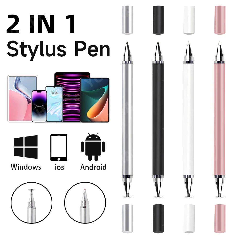 2PCS Universal Stylus Pen For Tablet Mobile Android IOS Phone iPad Accessories Drawing Tablet 2 in 1 Capacitive Screen Touch Pen