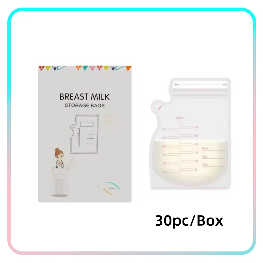 Multi-capacity Breast Milk Storage Bags BPA Free Stand up Zipper PET+PE Bag Baby Accessories For Storing Breast Milk 30pc/Box