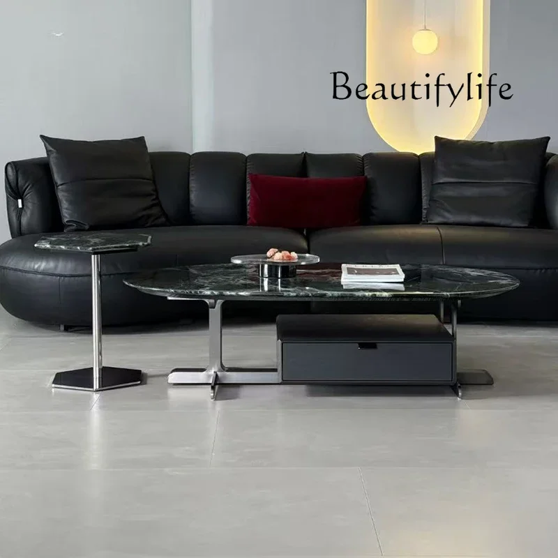 

Uu High-end Natural Luxury Stone Tea Table Italian Minimalist Living Room Oval Storage Marble Coffee Table Designer