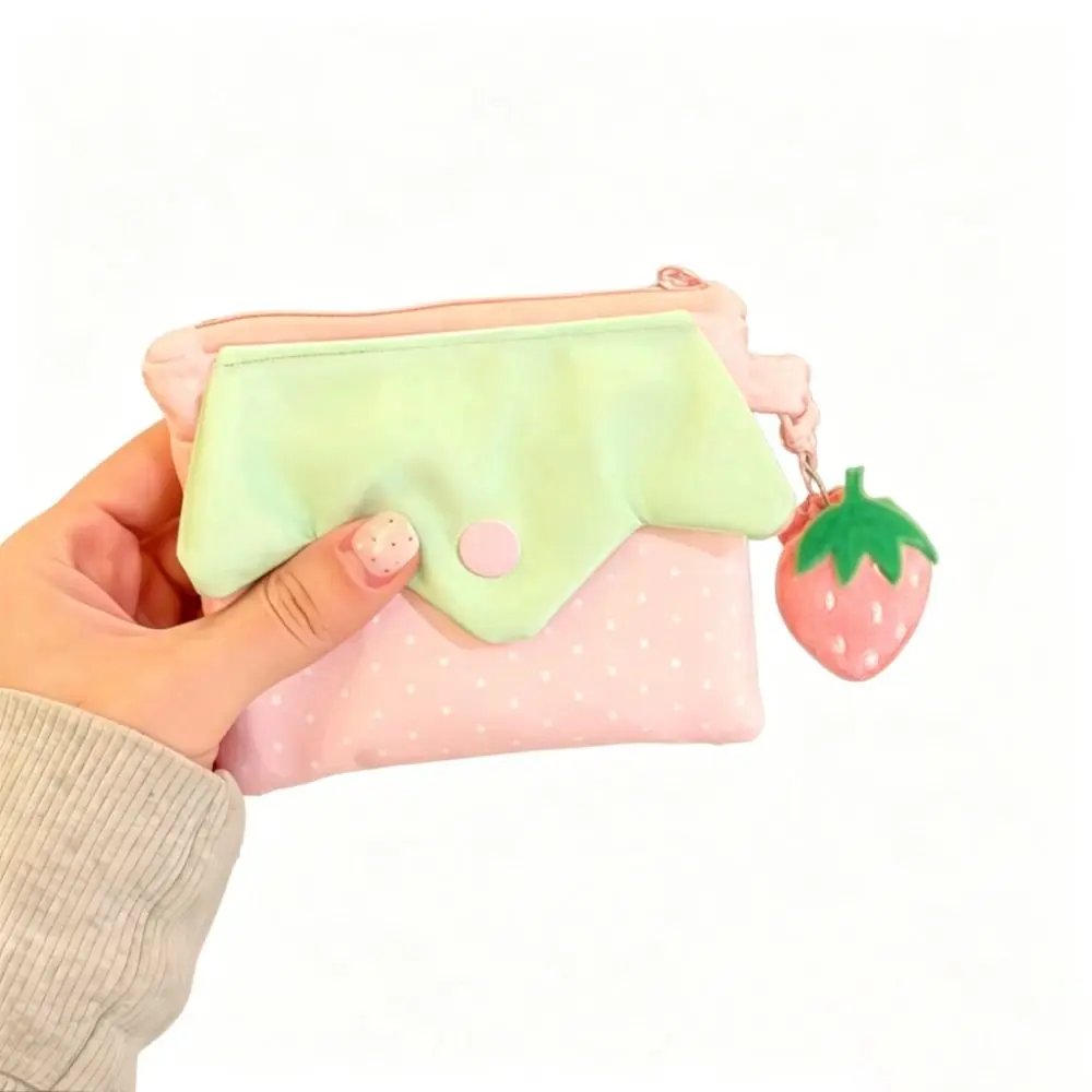 INS Strawberry Coin Purse Portable Zipper Design Mini Cosmetic Bag Polka Dot Lipstick Pouch Women Girls