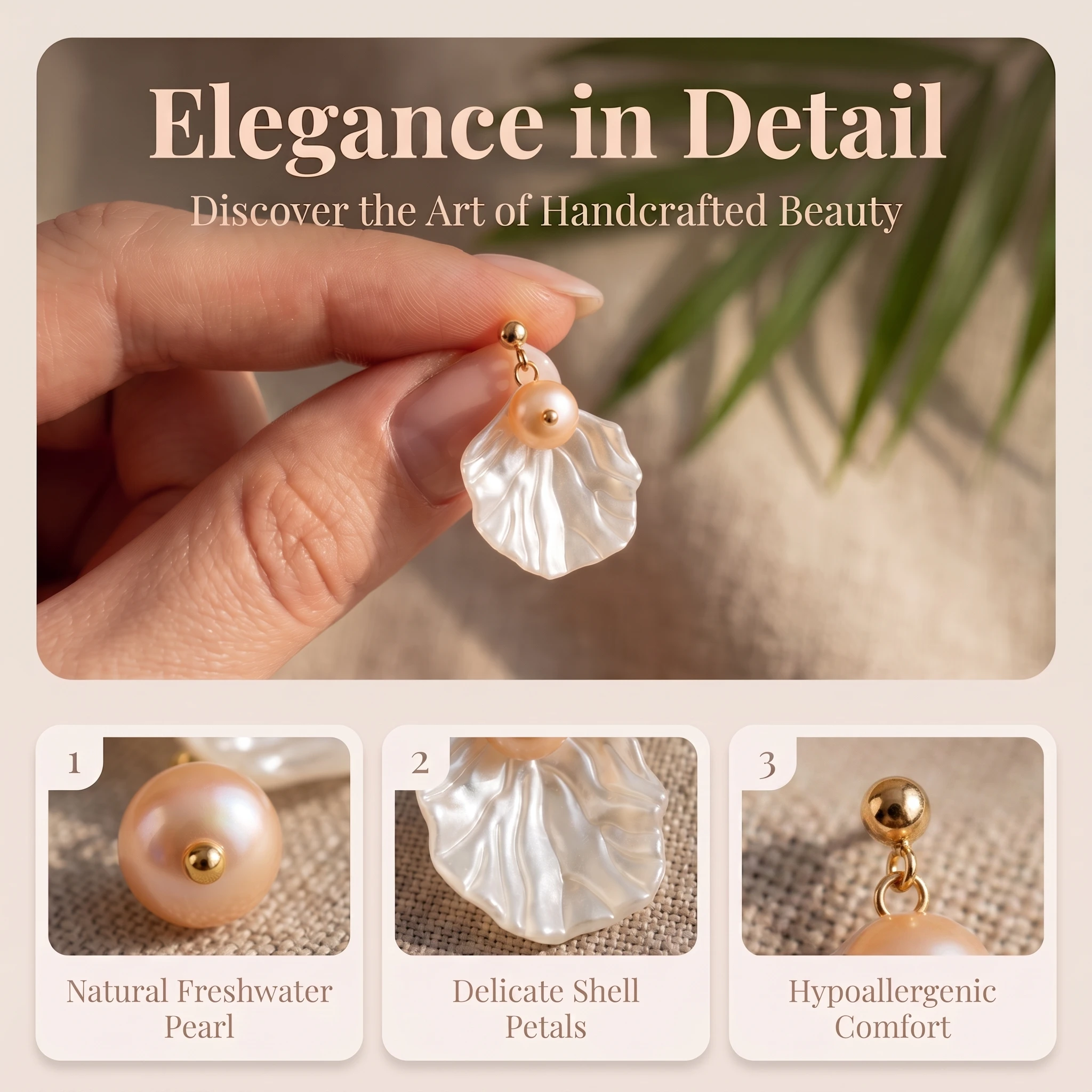 Peach Freshwater Pearl Leaf Earrings Elegant Dangle Studs for Women, Trendy Ins Style Fairy Temperament Jewelry Gift for Daily W