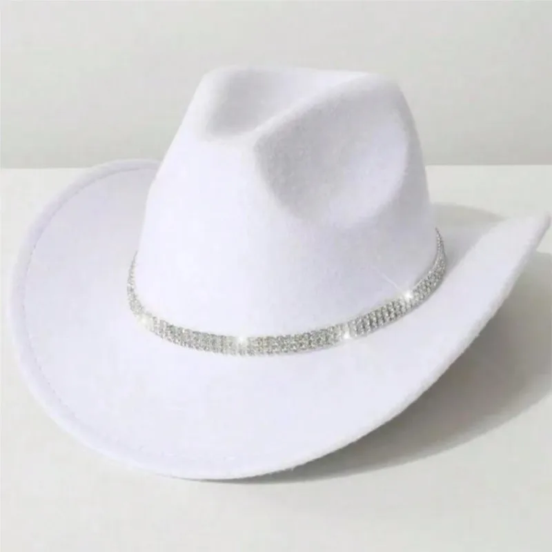 A light luxury felt hat with three rows of studded straps for women an elegant wedding party top