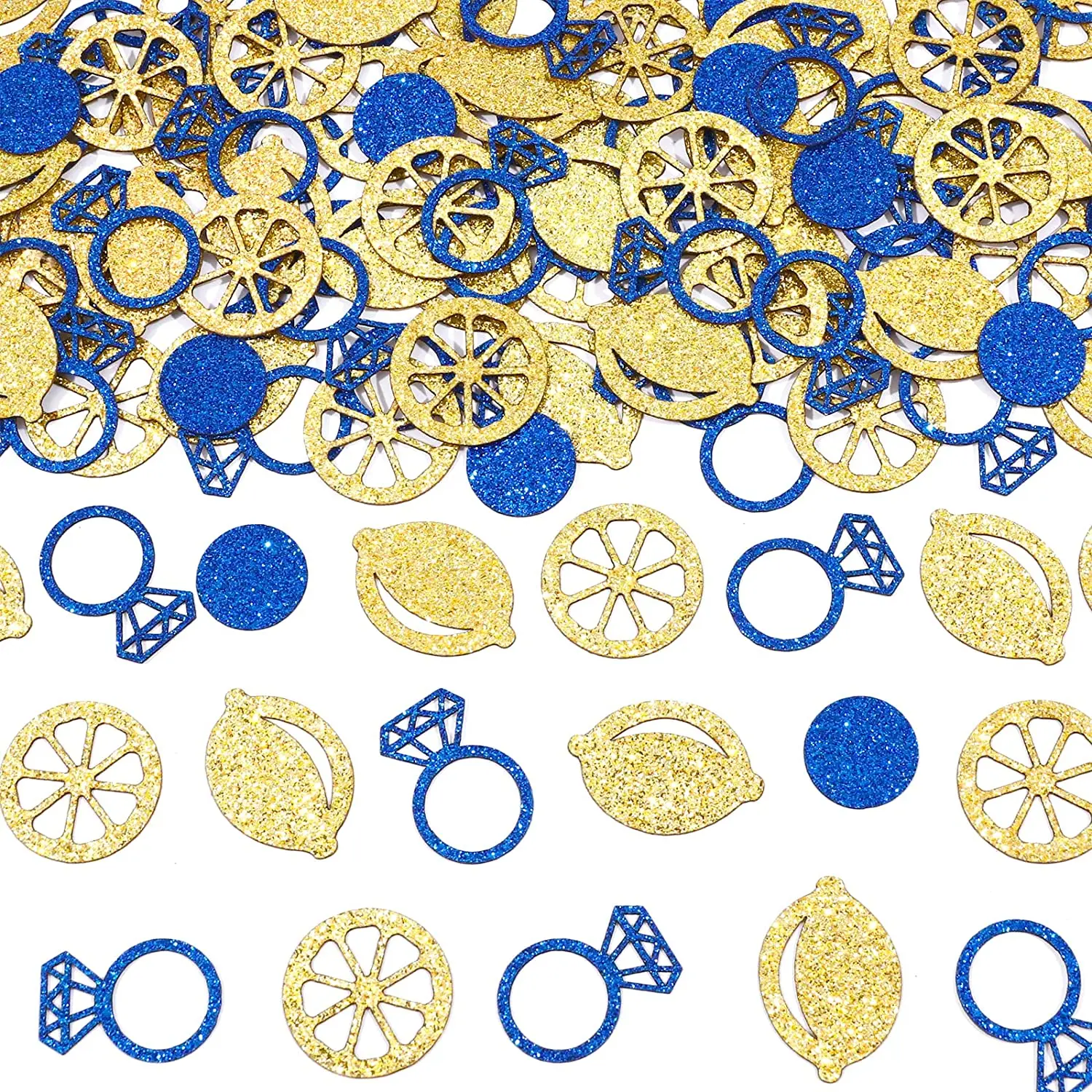 

200pcs Lemon Bridal Shower Confetti Mixture of Glitter Lemon Slice Blue Diamond Ring Confetti for Bachelorette Party Supplies