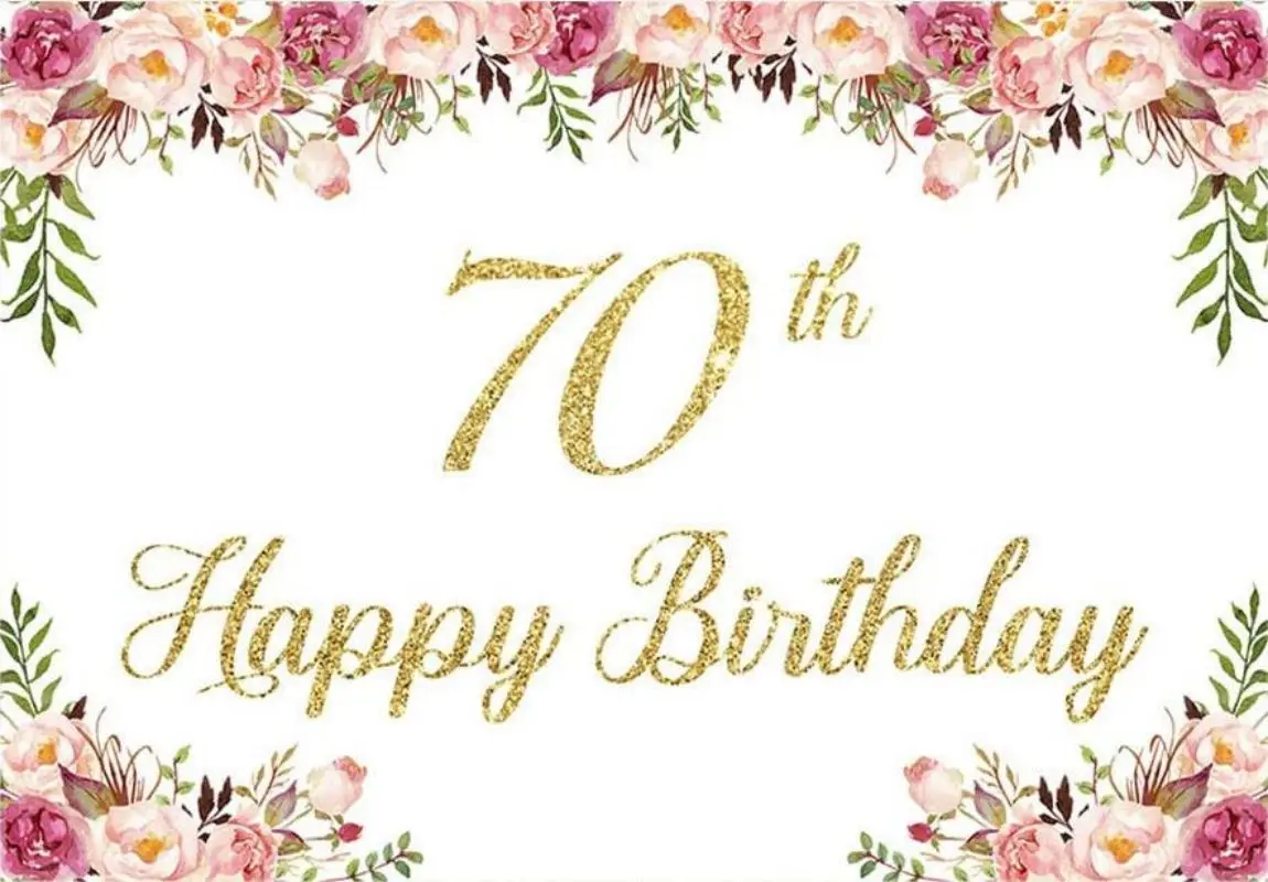 Happy 70th Birthday Party Background Banner Lovely Women Black Flowers Gold 70 Years Old Poster Anniversary Backdrop Photograph