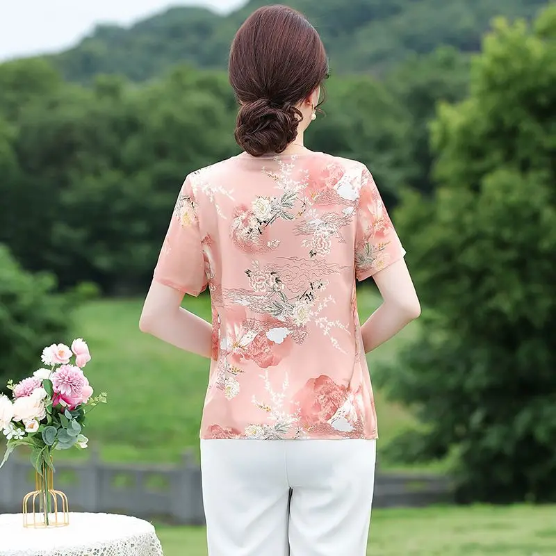 Camisa de gasa de manga corta de verano para mamá, camiseta de moda, Top ajustado de moda