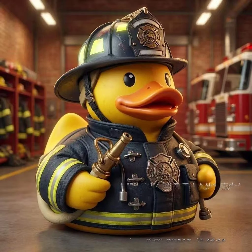 Cute Firefighter Duck Figurine Hero Resin Statue Home Tabletop Decorative Ornament Creative Desktop Craft Decoration Gift