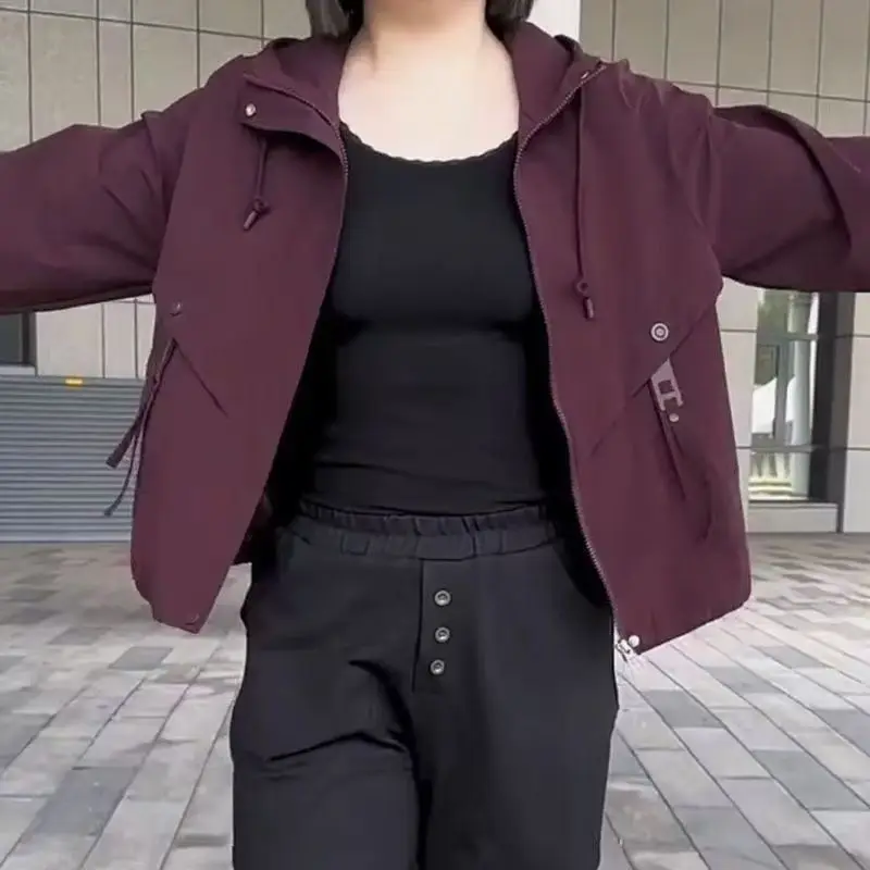 Women Short Trench Coat 2027 New Spring Autumn Korean Loose Hooded Windbreaker Fashion Casual Wild Zipper Overcoat With Lined