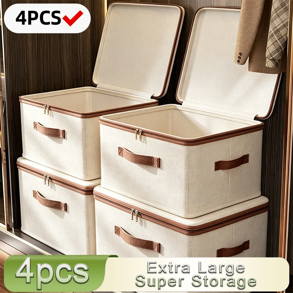 

Набор для хранения BZ из 4 предметов: хлопково-льняные сумки с крышками, замками, молниями, складные, машинная стирка, с заклепочными ручками, для игрушек, одежды, домашних вещей