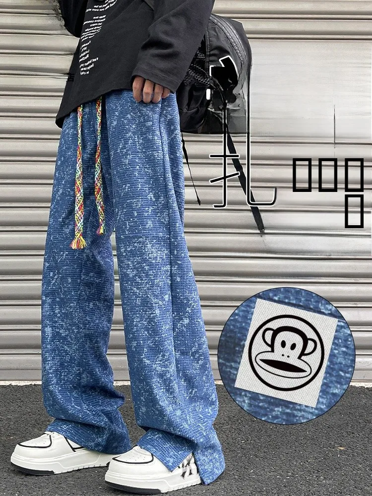 

Мужские брюки Paul Frank: Новинка осени, американские ретро-брюки с эффектом окрашивания, широкие, в пол, повседневные, прямые штанины