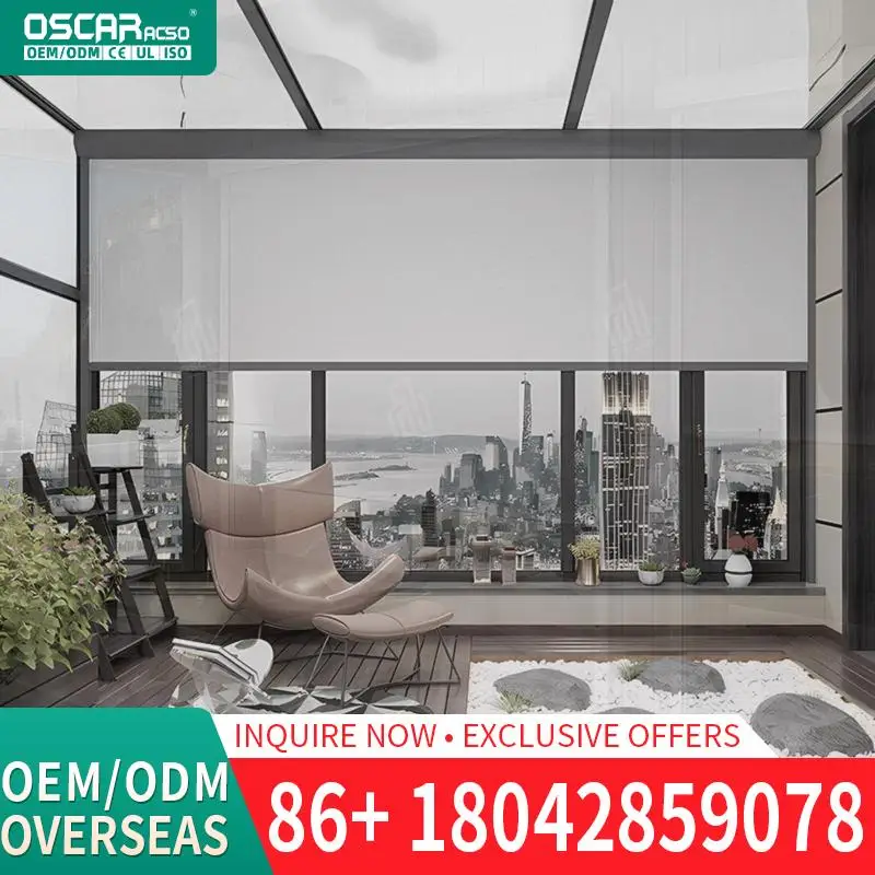 

Windproof Electric Motorized Zip Screen PVC Outdoor Patio Sun Shading Roller Blind for Garden Balcony Terrace Rolling Blind