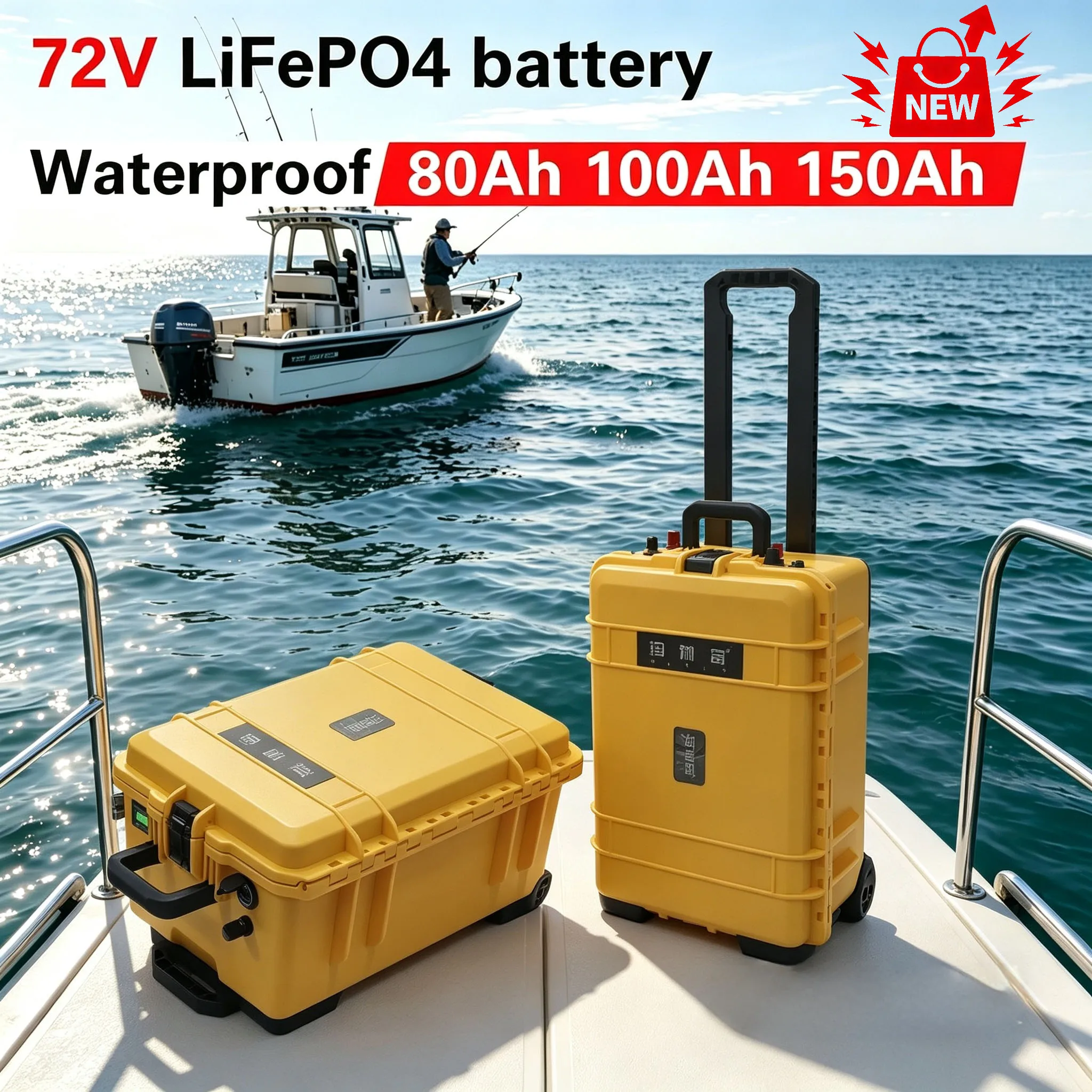 New Waterproof 72V  80Ah 100Ah 150Ah  Lifepo4 battery BMS Bluetooth inside for trolling motor boat Camping Fish boat RV +Charger