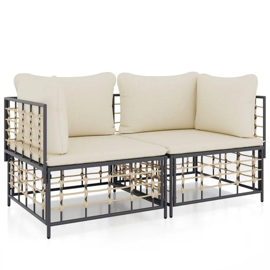 #Modular Corner Sectional Sofa Set All Weather Rattan Cushions Garden Terrace Backyard Anthracite Beige