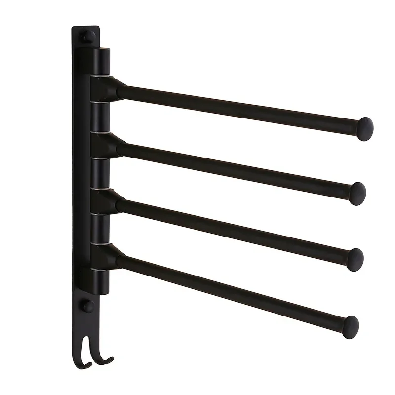 European Black Space Aluminum Bathroom Towel Rack Rotating Rod Towel Rack Hotel Towel Rack 3 Bar Movable Pole porta toalha