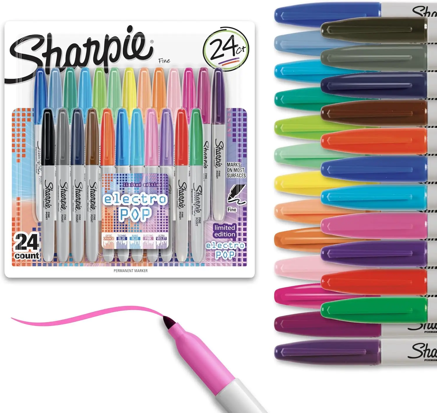 

Permanent Markers, Fine Tip, 24 Count Assorted Colors for Coloring, Drawing, Art, Writing, Quick-Dry Ink