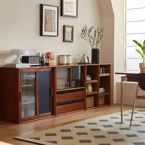 Solid wood combination bookcase Nordic vintage storage cabinet sideboard floor storage cabinet home dining sideboard display cab