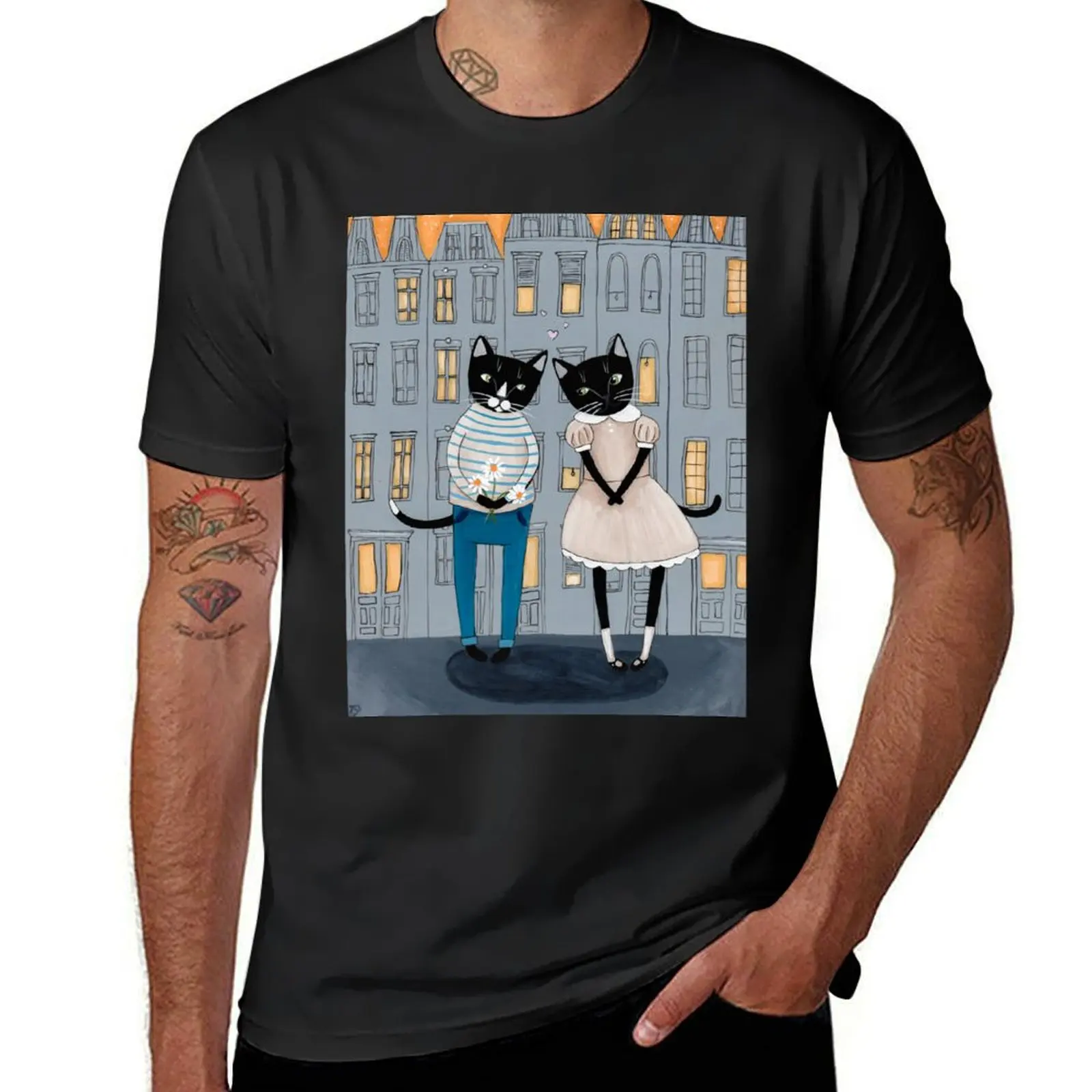 

Cats First Date T-Shirt tees oversized graphic tee mens graphic t-shirts big and tall