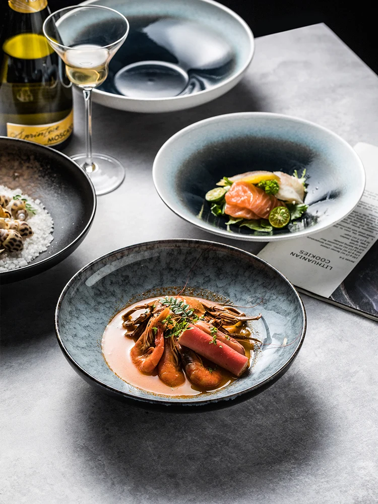 

Креативная глубокая тарелка в ретро-стиле, салатница или тарелка для десертов, для домашнего использования, кухонная посуда, градиентный цвет