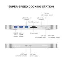 Qwiizlab USB C Hub for Mac Mini M2 M1 with Dual Drive Enclosure SATA NVMe M.2 SSD Type-C 10Gbps SD TF Card Reader Docking Staion 3