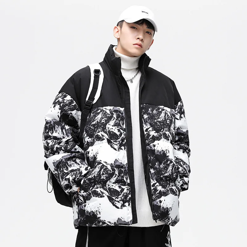 

2023 Men's New Winter Stand Collar Multicolor Printing Thermal Cotton-Padded Clothes