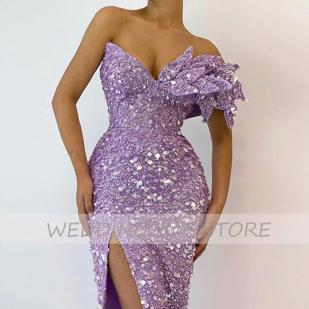 Purple Evening Dresses Long Luxury 2023 V-Neck Sequin Side Split Mermaid Formal Party Dress Sparkle Elegant Sexy Celebrity Gowns