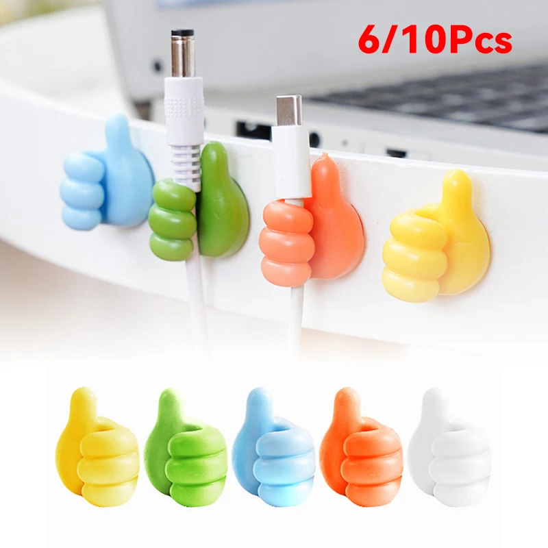 6/10Pcs Creative Silicone Thumb Wall Hook Self-Adhesive Thumb Key Hanger Hook Home Data Cable Clip Wire Desk Organizer Storage