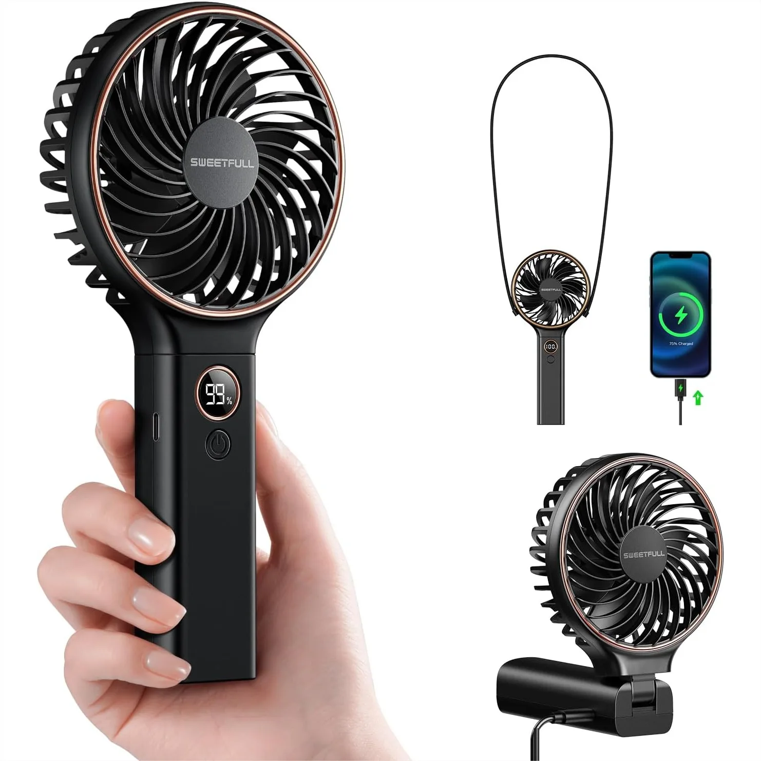 

Portable Handheld Fan 5000mAh Rechargeable with LED Display 6 Speeds Foldable Personal Mini Travel Fan with Power Bank for Women