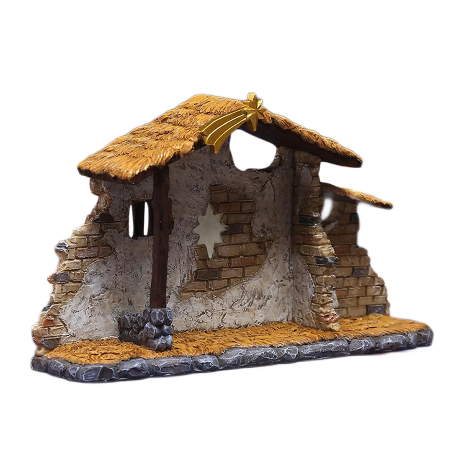 Miniature Nativity Shed Ornament Figurine for Desktop Bedroom