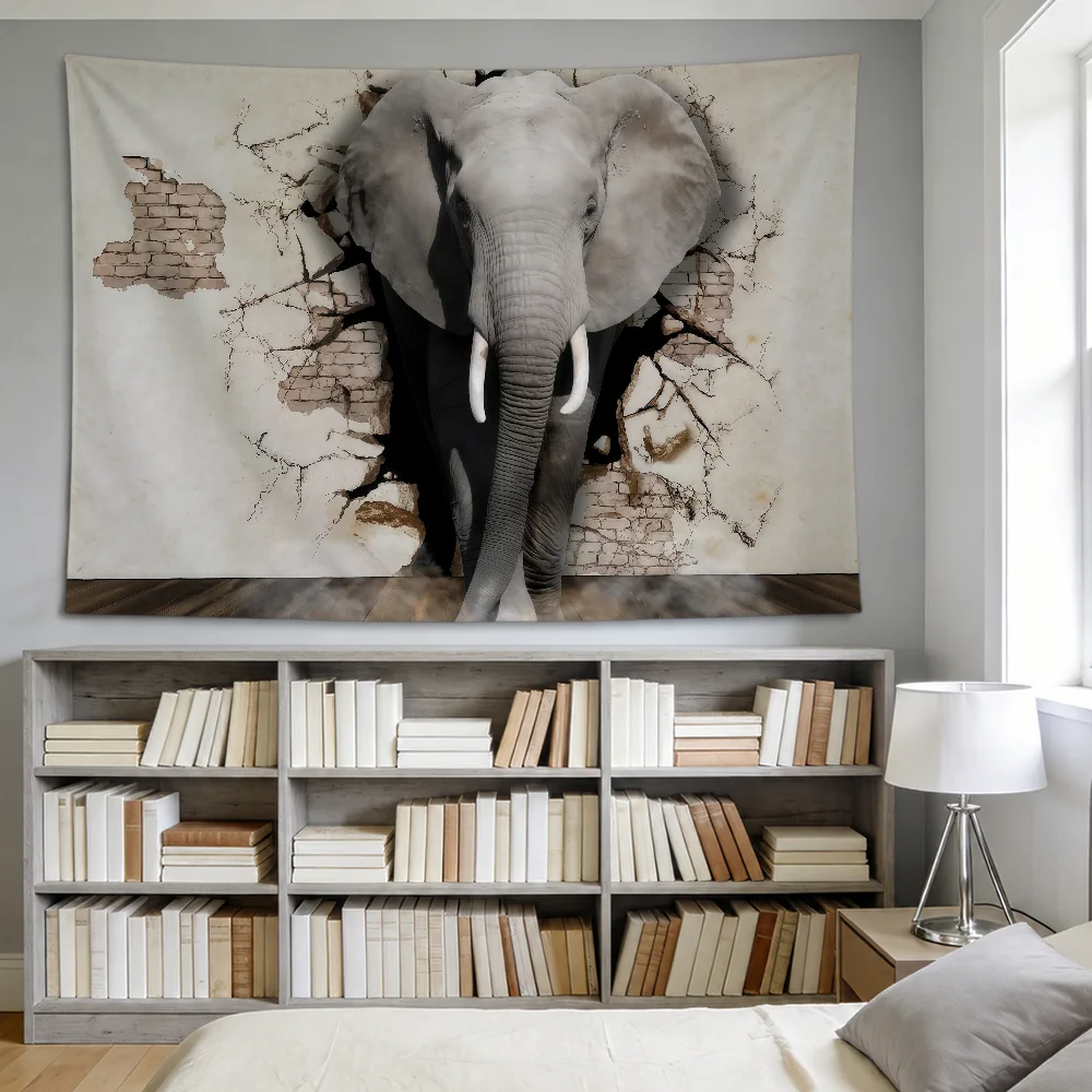 Elephant Break Through The Wall Lifelike Animal Flag Room Dorm Party Hogar Living Room Wall Hanging Garden Decor Banner Gift