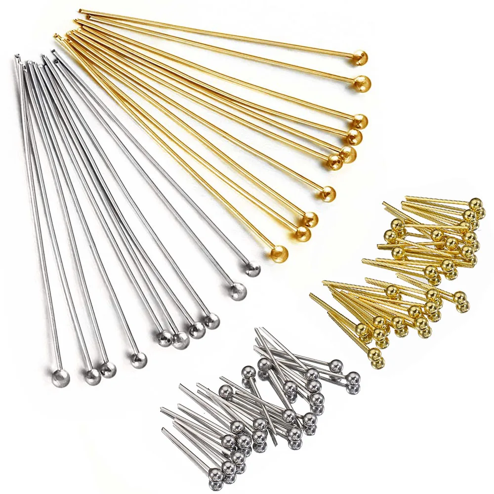 50Pcs/lot 12 14 16 20 25 30 35 40mm 304 Stainless Steel Gold Silver Plated Ball Head Pins Findings Jewelry Making DIY Craft Bead